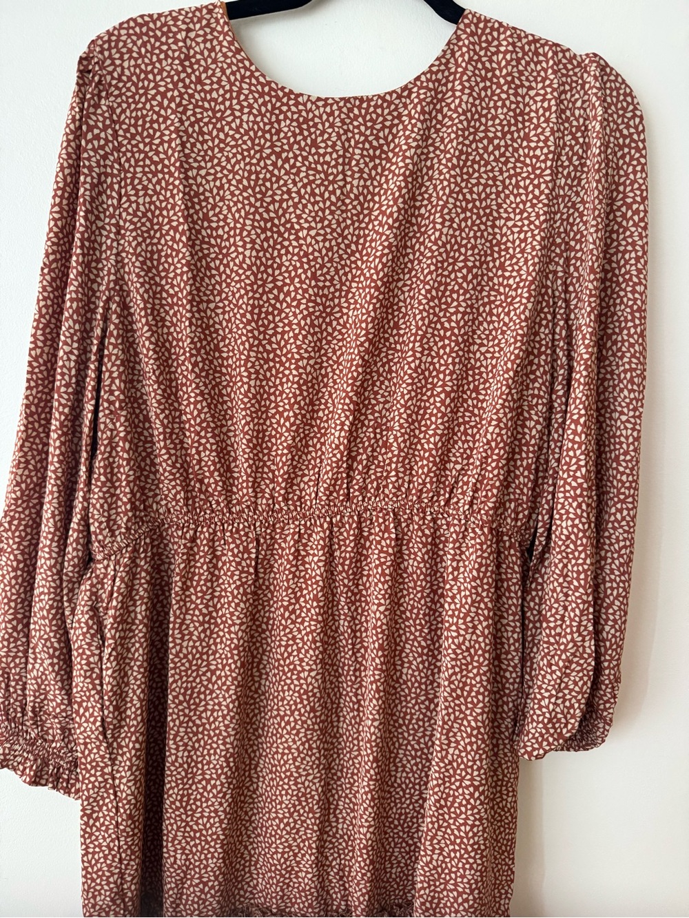 Long Sleeve Rust Printed Ruffle-Hem Dress by Tulip B - Picture 4 of 5